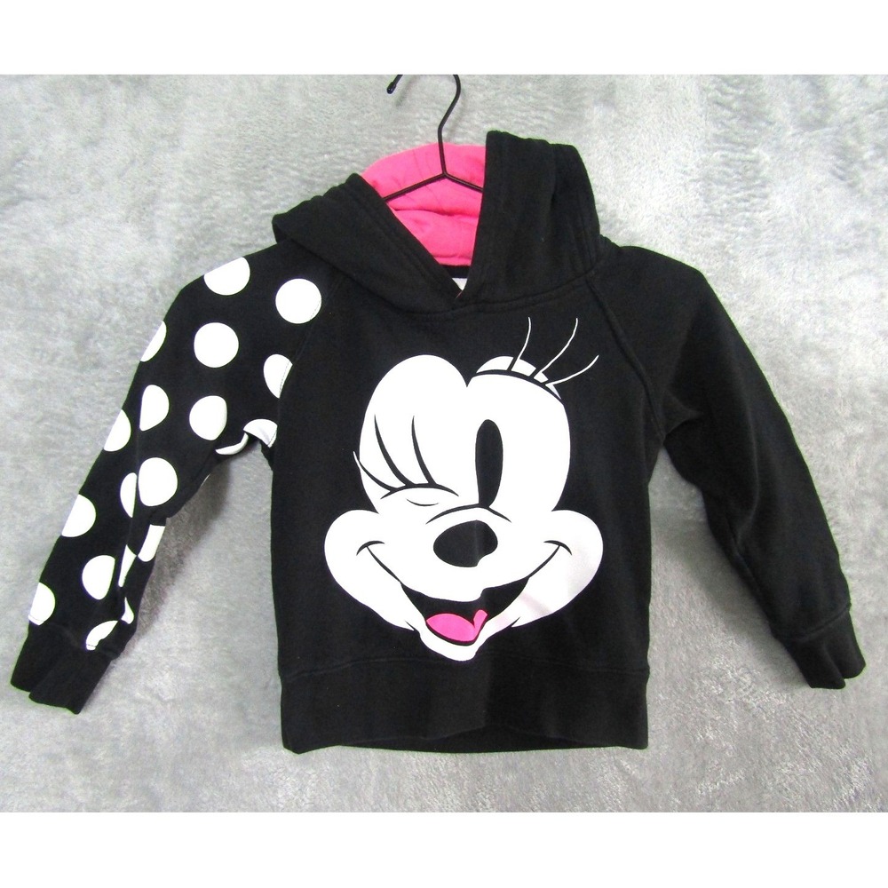 Disney Store Girls Minnie Mouse Hoodie Black Polka Dot 3D Ears Bow Size 5/6‎ 120